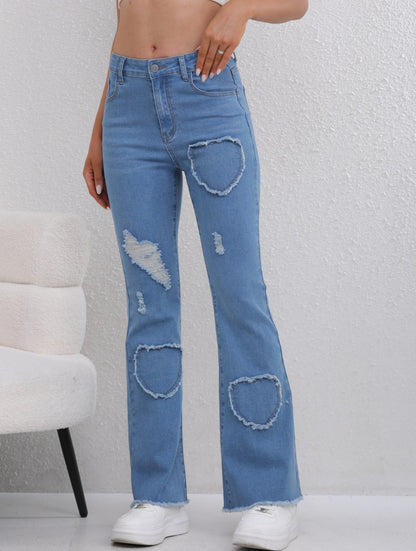 Heart pattern ripped jeans