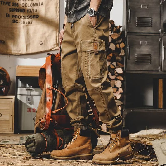Men's workwear multi-pocket trousers, trendy loose casual functional cuffed trousers