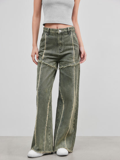 Raw edge panelled jeans