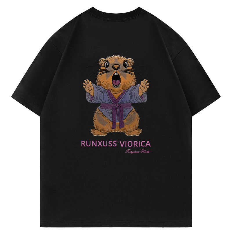Light-sensitive color-changing embroidered marmot letter crew neck short-sleeved shirt - MATCHING MASTER