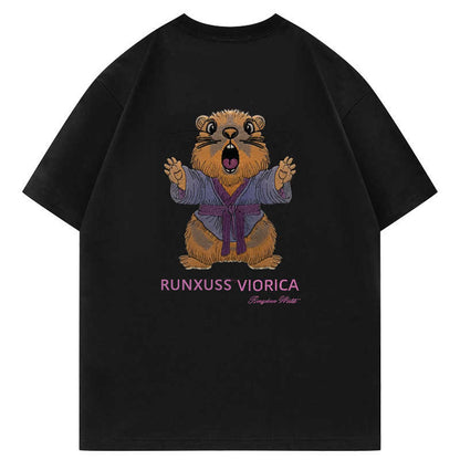 Light-sensitive color-changing embroidered marmot letter crew neck short-sleeved shirt - MATCHING MASTER