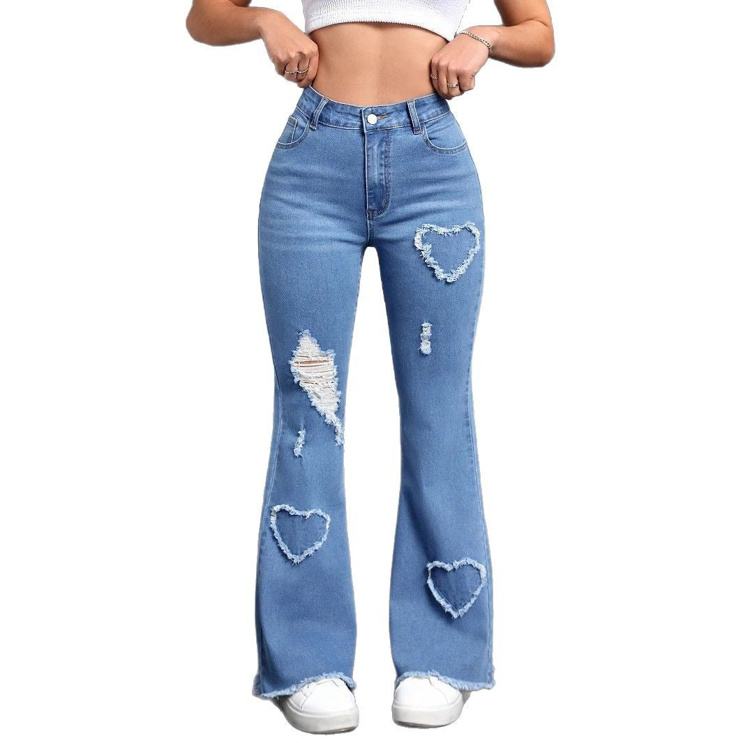 Heart pattern ripped jeans