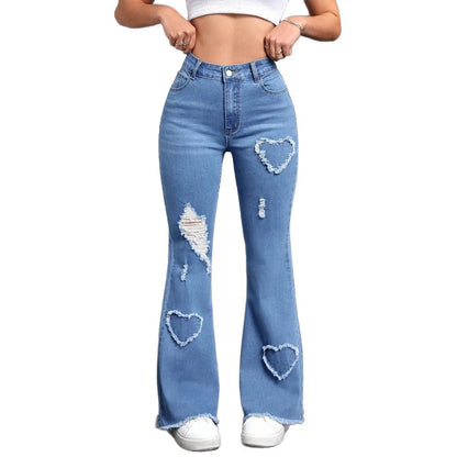 Heart pattern ripped jeans