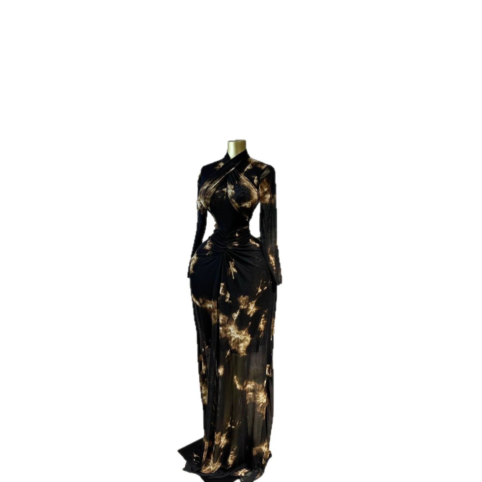 Silk Road QFX3309 2026 African New Elegant Evening Long Dress Print Long Sleeve Slimming Dress - BundleWear