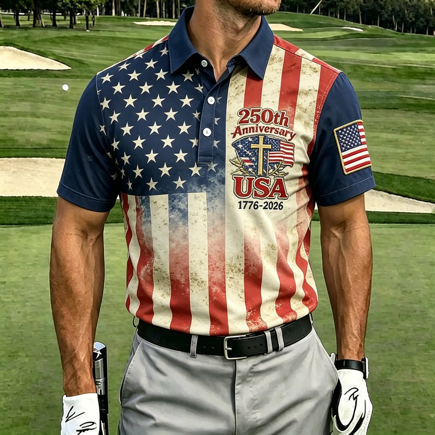 USA 250th Men's short-sleeved polo shirt ZM7037 - BundleWear