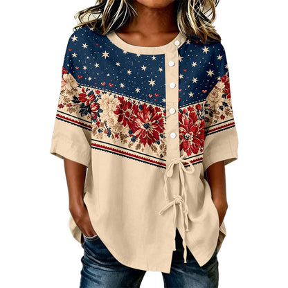USA 250th Women's Short-Sleeved Shirt with Tie Hem - BundleWear