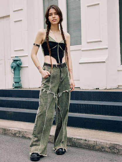 Raw edge panelled jeans