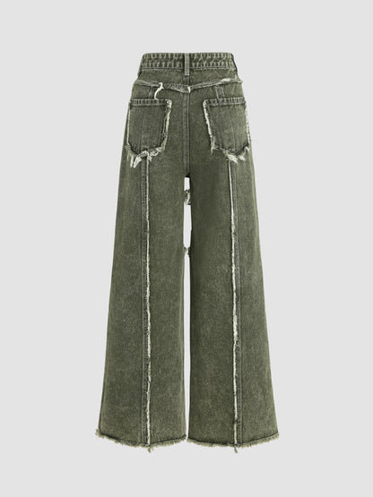 Raw edge panelled jeans