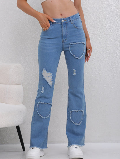 Heart pattern ripped jeans
