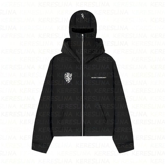 Ninja mask double hooded hooded sweatshirt with unique design