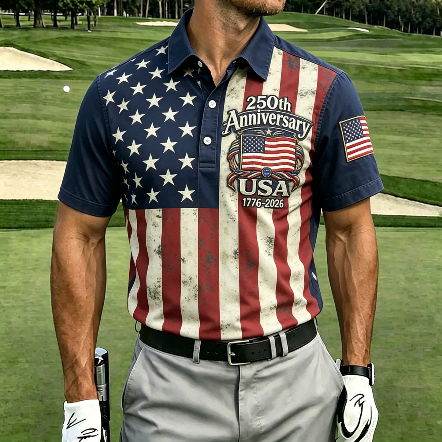 USA 250th Men's short-sleeved polo shirt ZM7037 - BundleWear