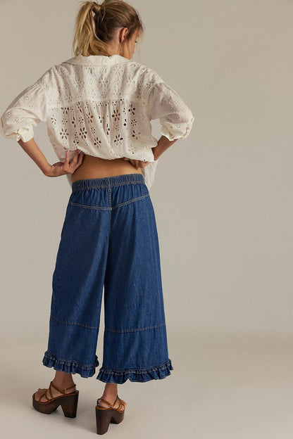 Ruffle Hem Wide Leg Jeans