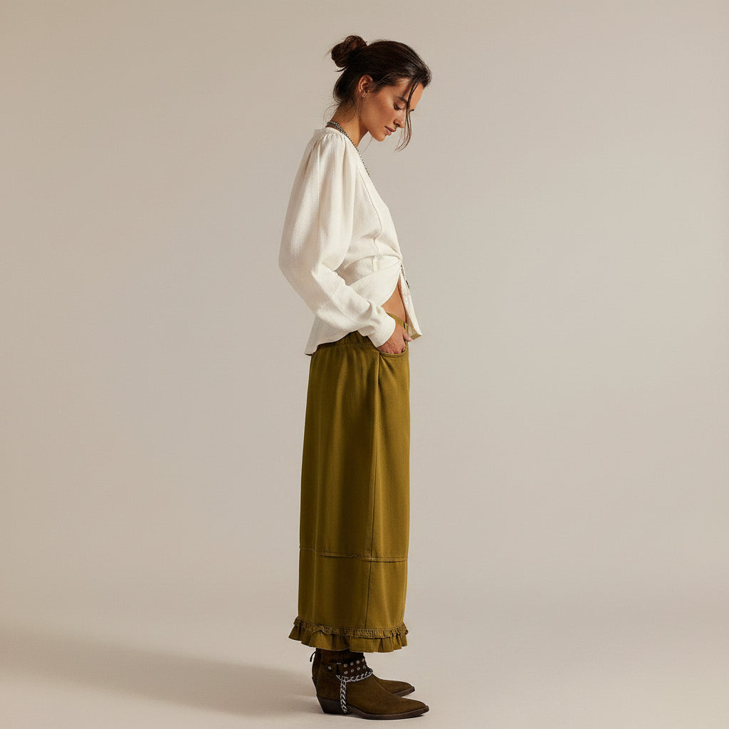 Ruffle Hem Wide Leg Jeans