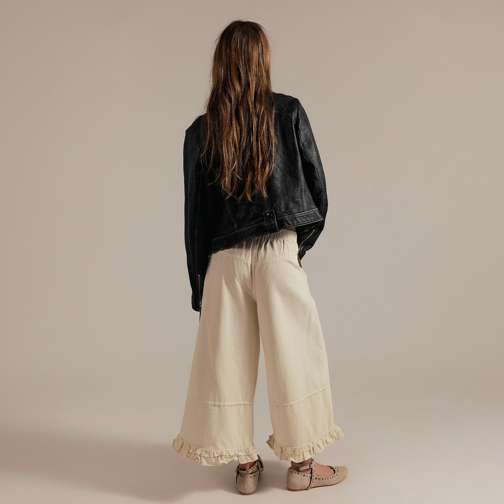 Ruffle Hem Wide Leg Jeans