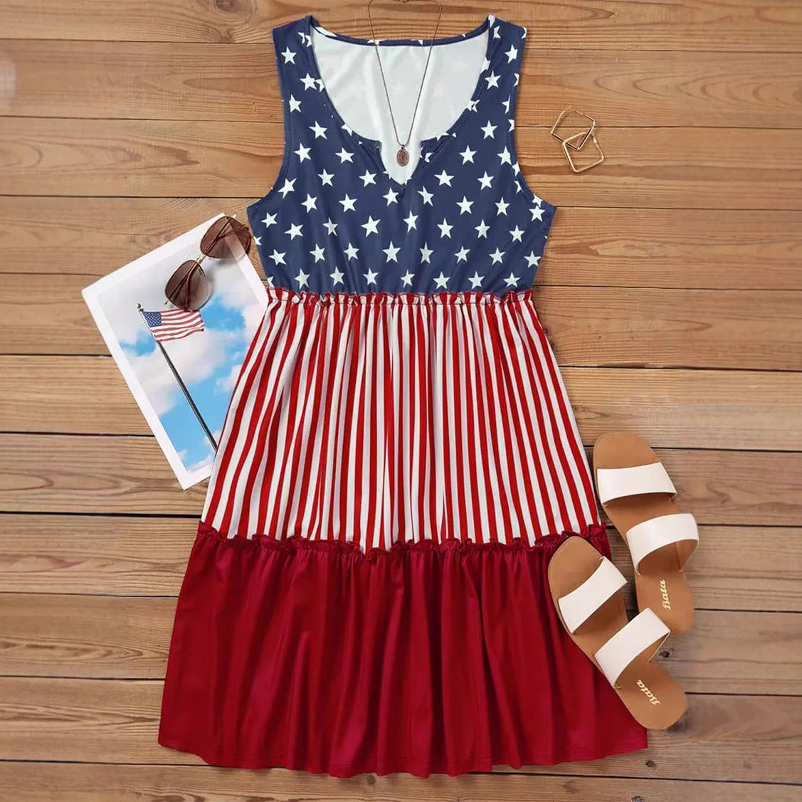USA 250th American flag sleeveless dress - BundleWear