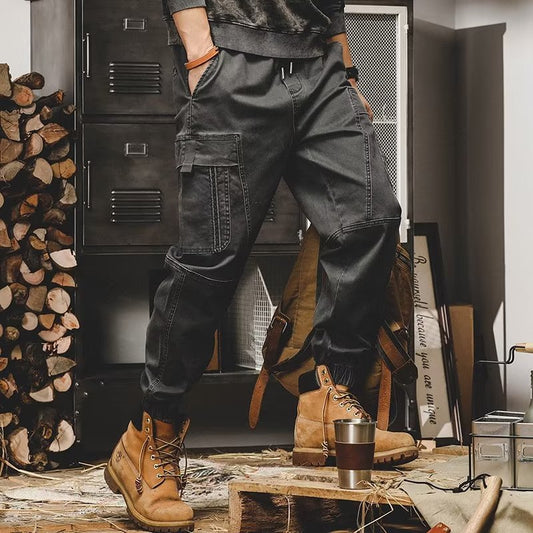 Men's workwear multi-pocket trousers, trendy loose casual functional cuffed trousers
