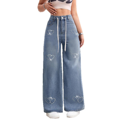 Heart Beaded Metal Jeans