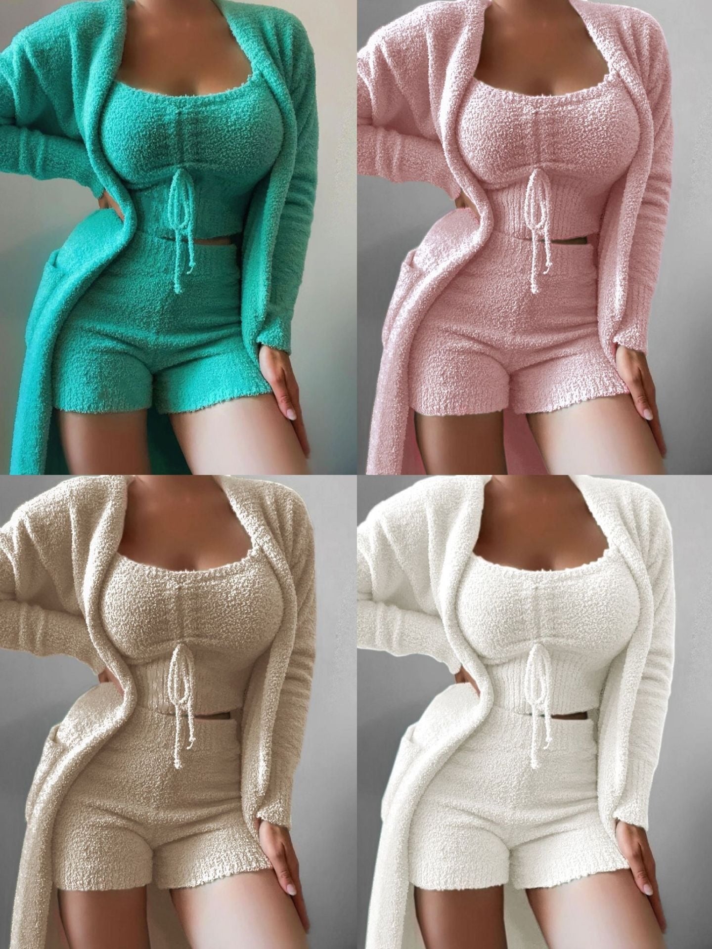 New women's plush lace -up fashion set three -piece suit