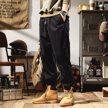 Men's workwear multi-pocket trousers, trendy loose casual functional cuffed trousers