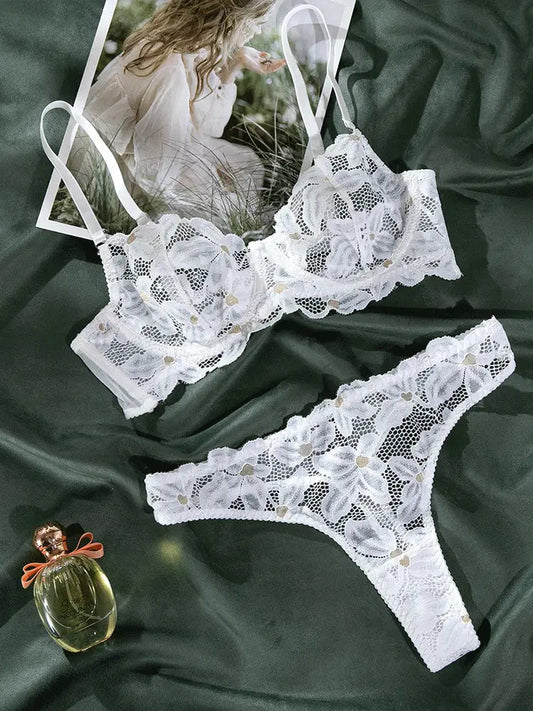 Pure White Embroidered Lingerie Set - MATCHING MASTER
