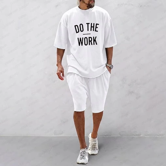 "DO THE WORK" Couple 100% Cotton Casual Loose Fit Sports Set - Breathable Moisture-Wicking 2-Piece Tracksuit