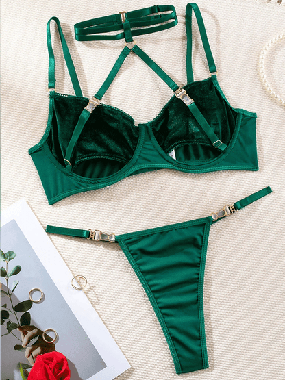 Solid Velvet Halter Lingerie Set