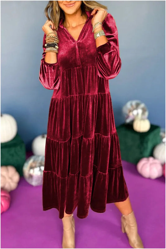 V NECK VELVET DRESS
