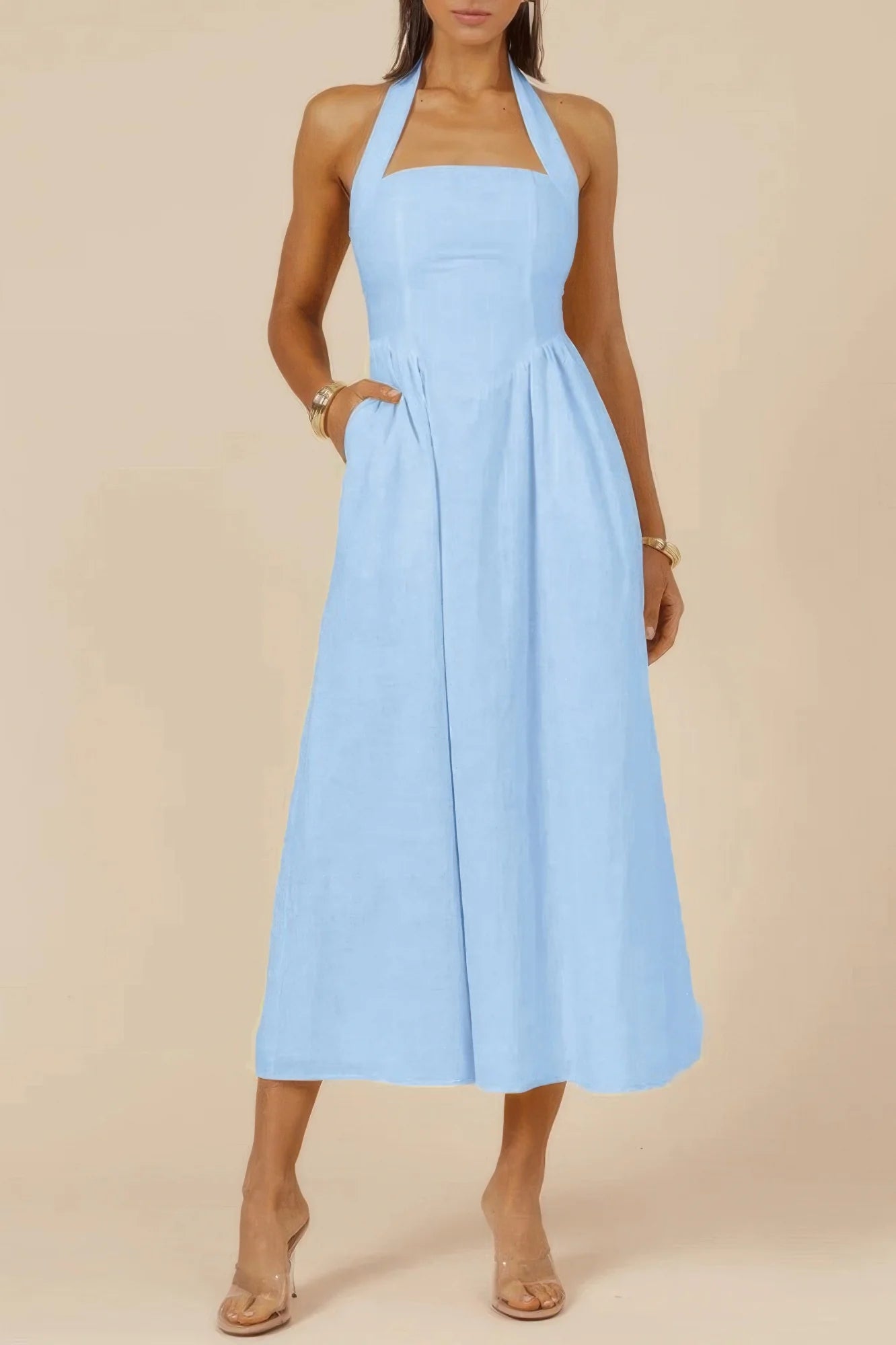 Women's Casual Sleeveless Backless A-line Dress - MATCHING MASTER