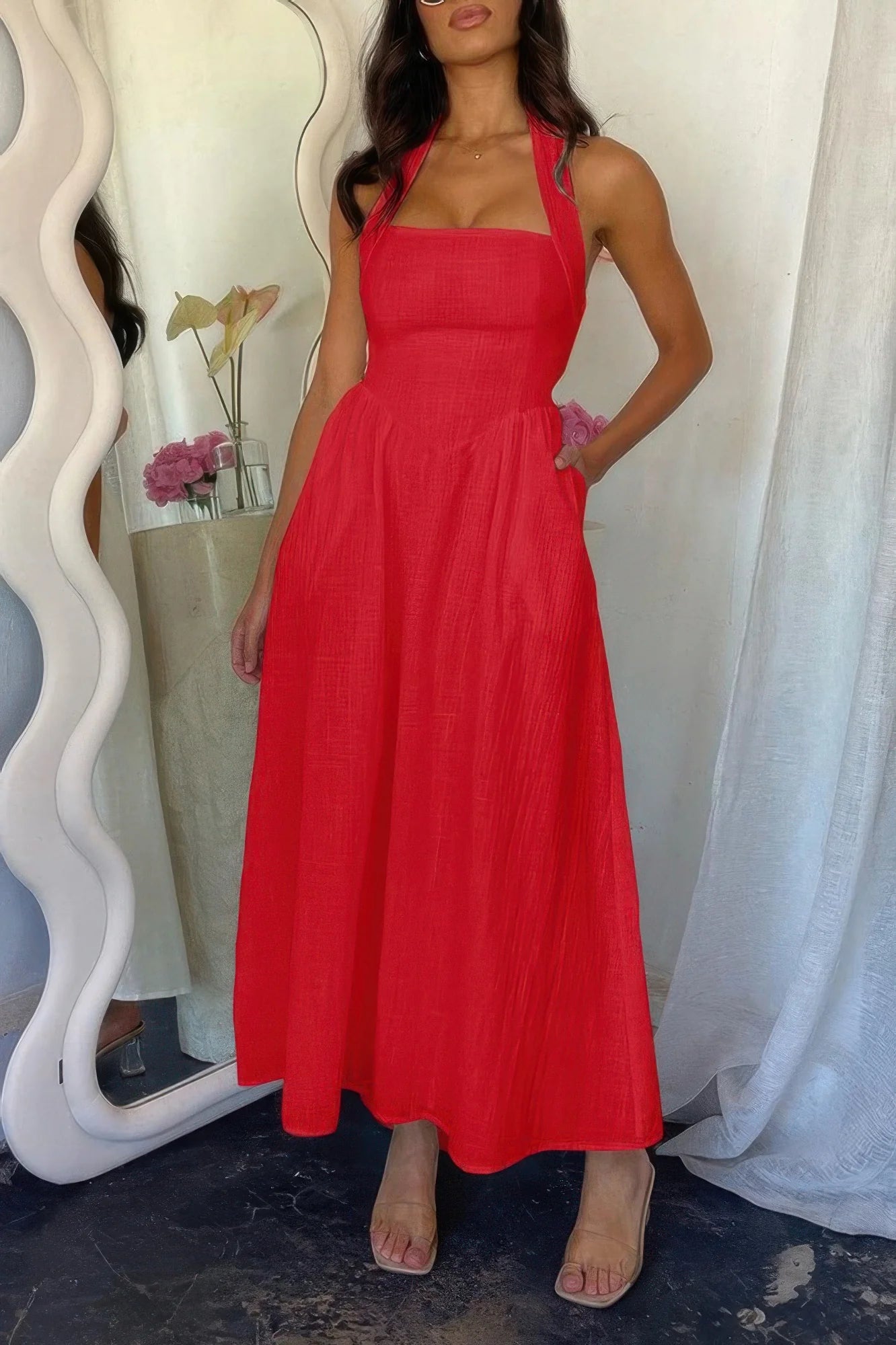 Women's Casual Sleeveless Backless A-line Dress - MATCHING MASTER