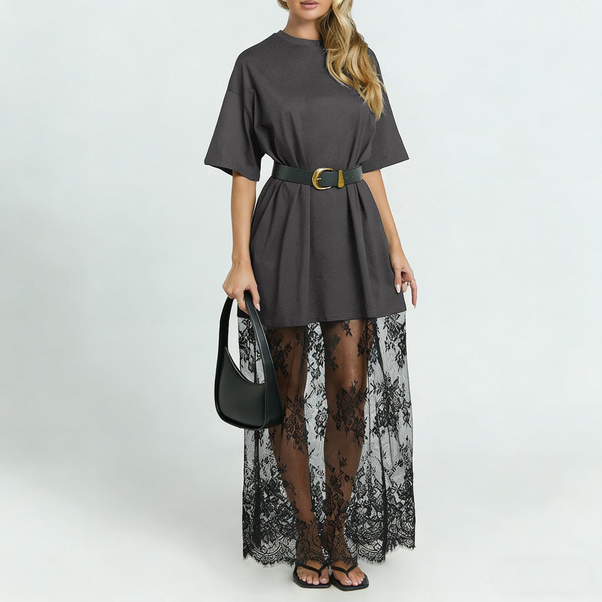 Stylish T-shirt and lace maxi skirt - MATCHING MASTER
