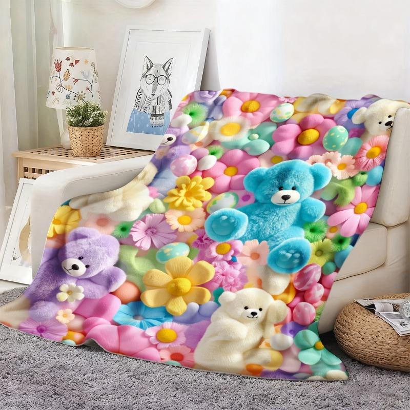 2D Teddy Pastel Floral Throw Blanket – Super Soft Kawaii