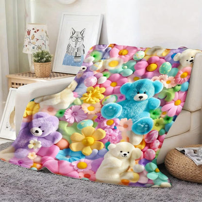 2D Teddy Pastel Floral Throw Blanket – Super Soft Kawaii