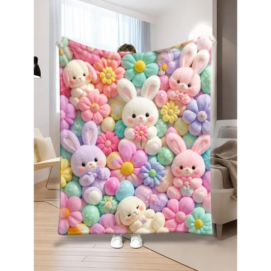 2D Teddy Pastel Floral Throw Blanket – Super Soft Kawaii