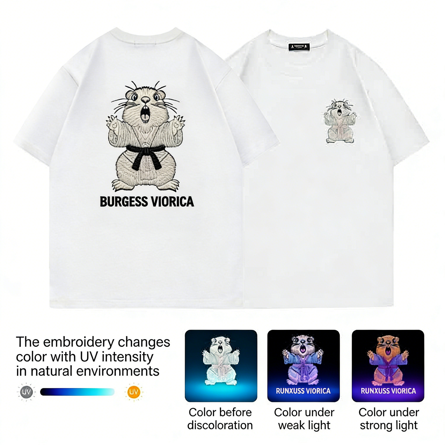 Light-sensitive color-changing embroidered marmot letter crew neck short-sleeved shirt - MATCHING MASTER