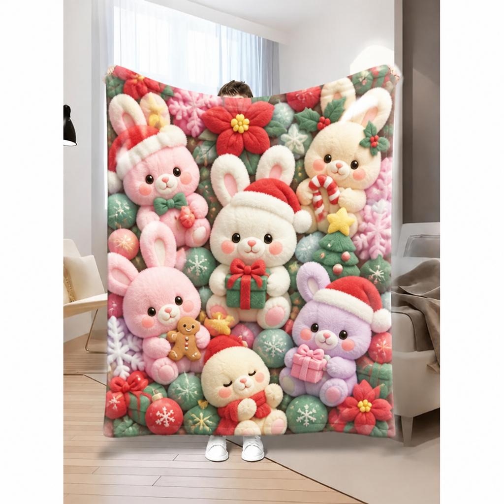 2D Teddy Pastel Floral Throw Blanket – Super Soft Kawaii