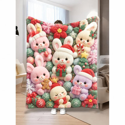 2D Teddy Pastel Floral Throw Blanket – Super Soft Kawaii