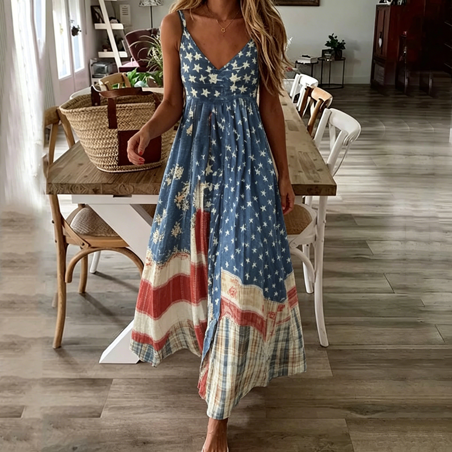 Women's Vintage Independence Day Flag Check Dress - BundleWear