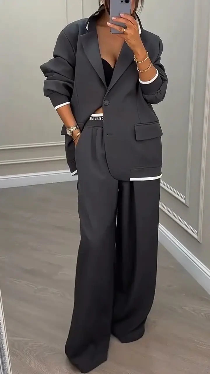 Women's collared jacket + trousers commuter suit - MYSTERYBOXS