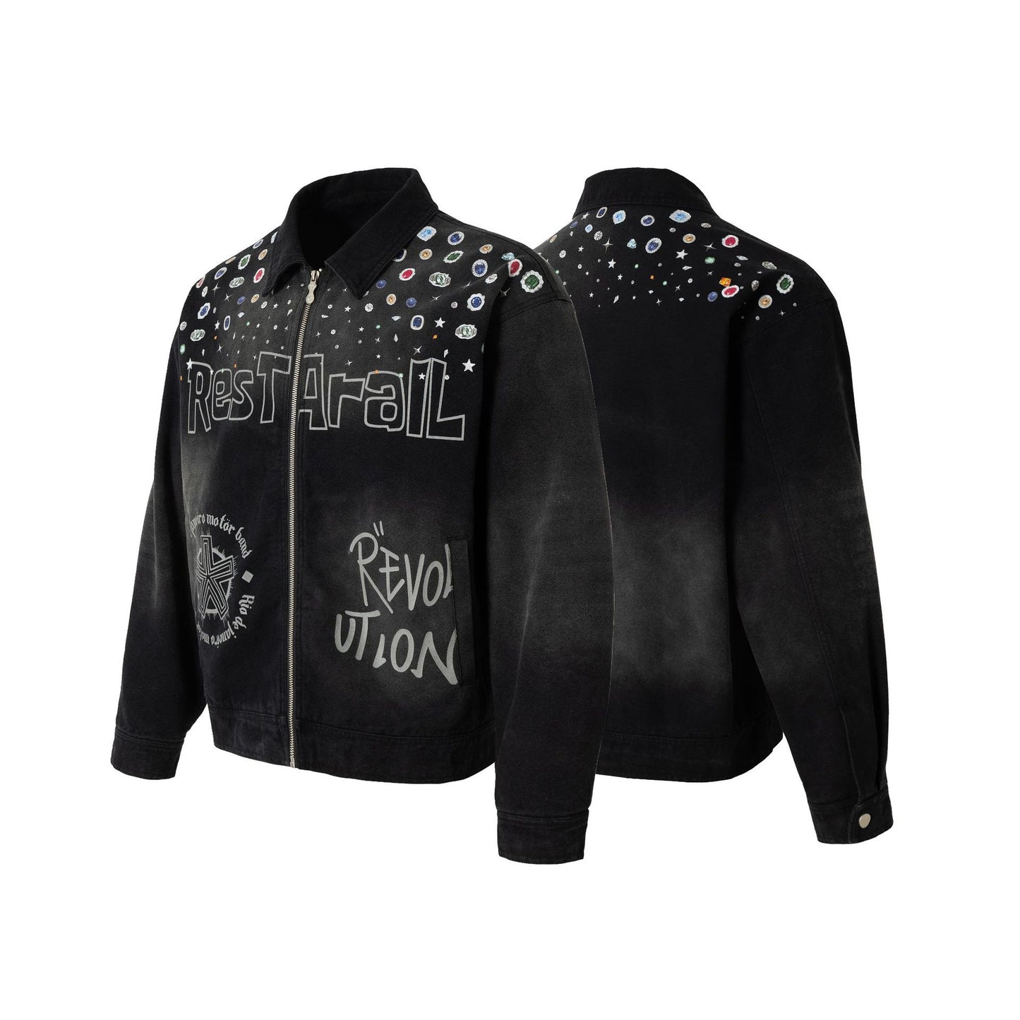 Letter spray-dyed gradient multi-layered print couple jacket - MATCHING MASTER