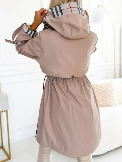 White Goose Down Checked Hooded Jacket - MATCHING MASTER