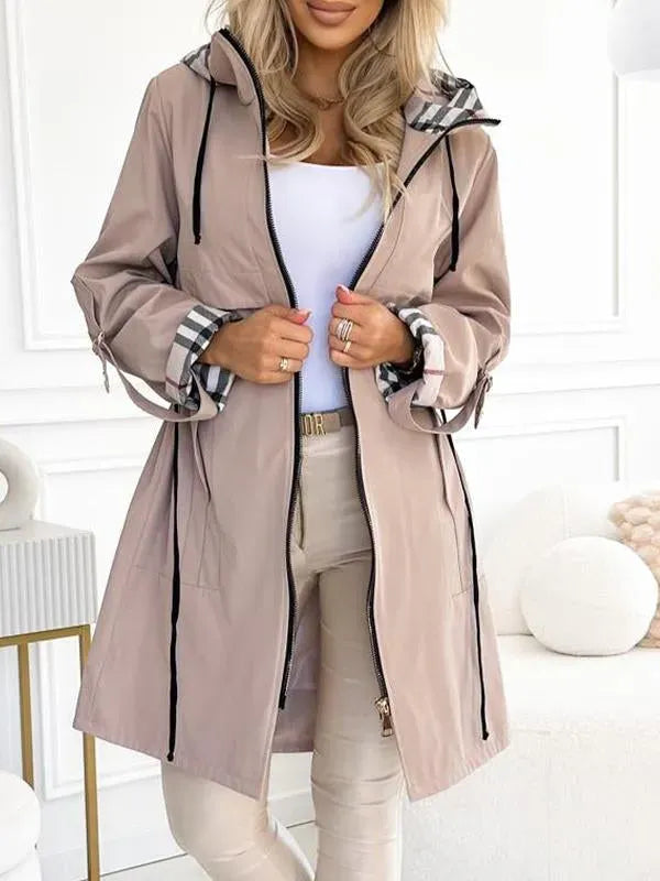 White Goose Down Checked Hooded Jacket - MATCHING MASTER