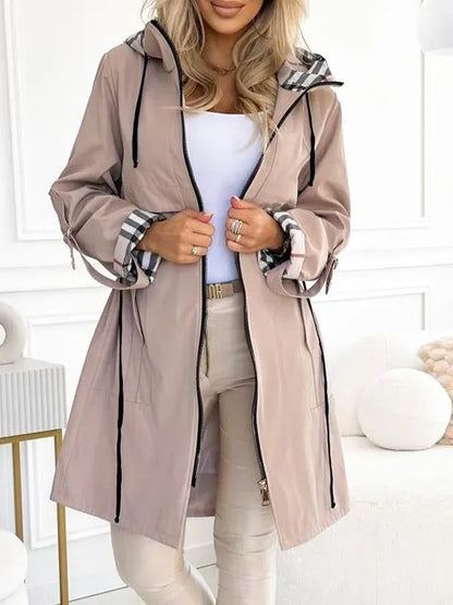 White Goose Down Checked Hooded Jacket - MATCHING MASTER
