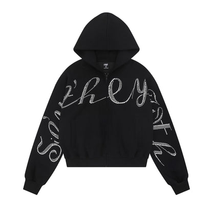 Couple's hooded sweatshirt with lettering and rhinestones - MATCHING MASTER