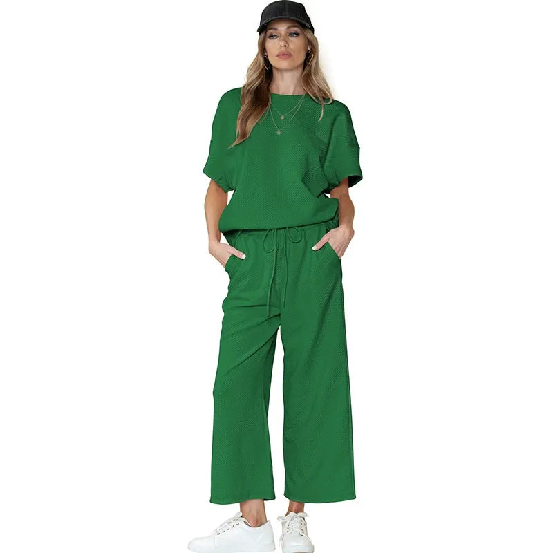 Summer solid color casual suit thread drawstring sportswear - MATCHING MASTER