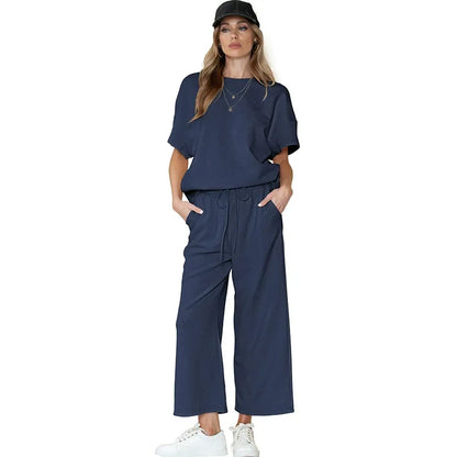 Summer solid color casual suit thread drawstring sportswear - MATCHING MASTER