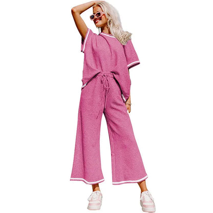 Summer solid color casual suit thread drawstring sportswear - MATCHING MASTER