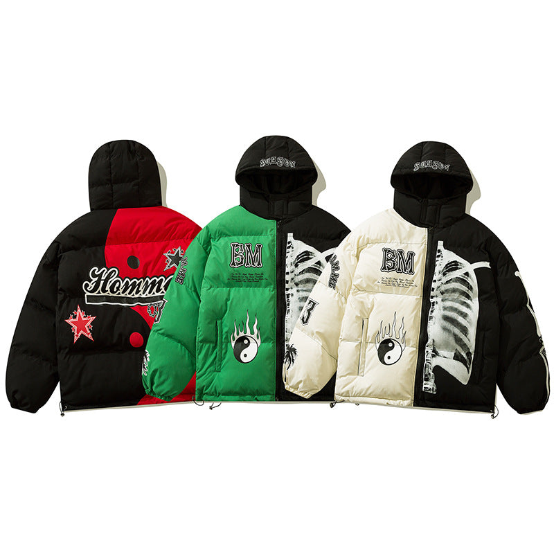 Contrast color couple thick hooded cotton jacket - MATCHING MASTER