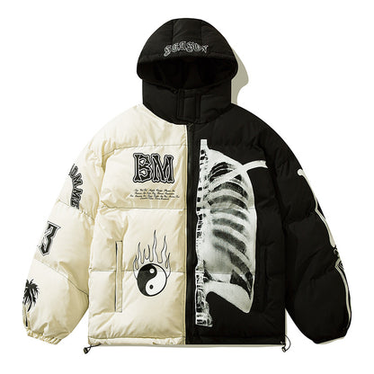 Contrast color couple thick hooded cotton jacket - MATCHING MASTER