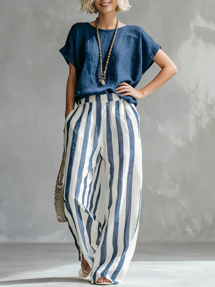Classic Striped Linen Two-piece Set