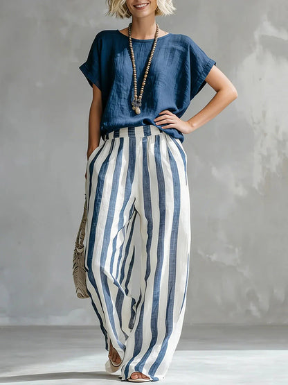 Classic Striped Linen Two-piece Set